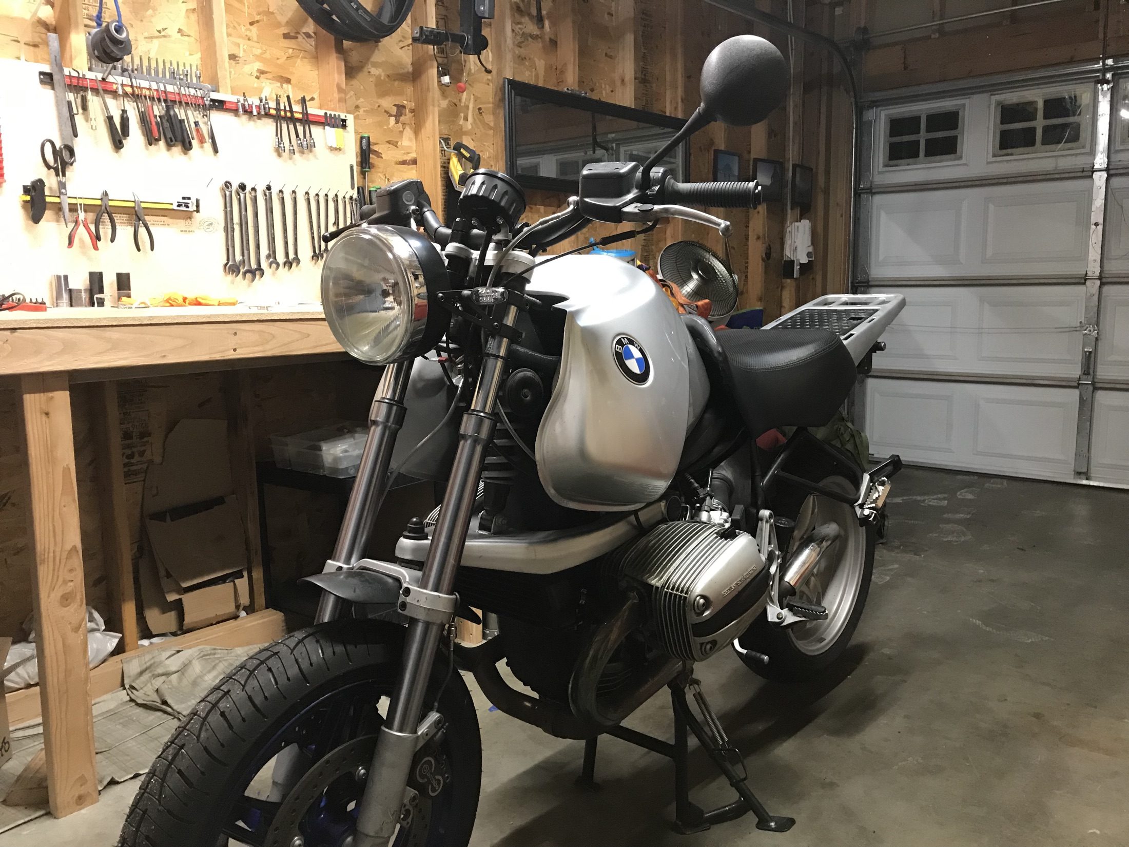 BMW motorcycle reassembled in a garage