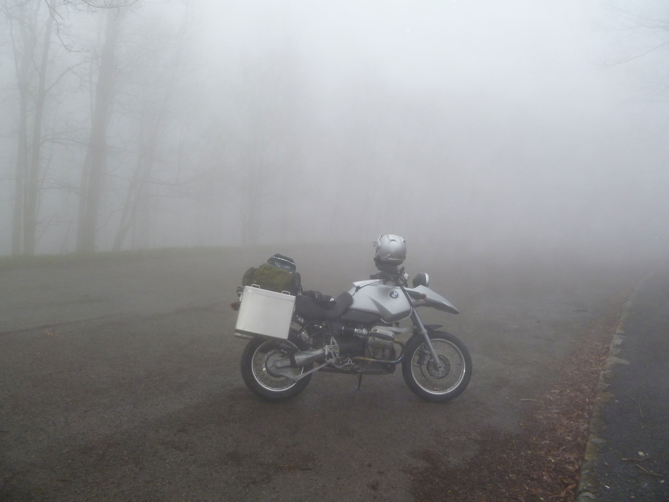 A moment from a solo cross-country motorcycle camping trip